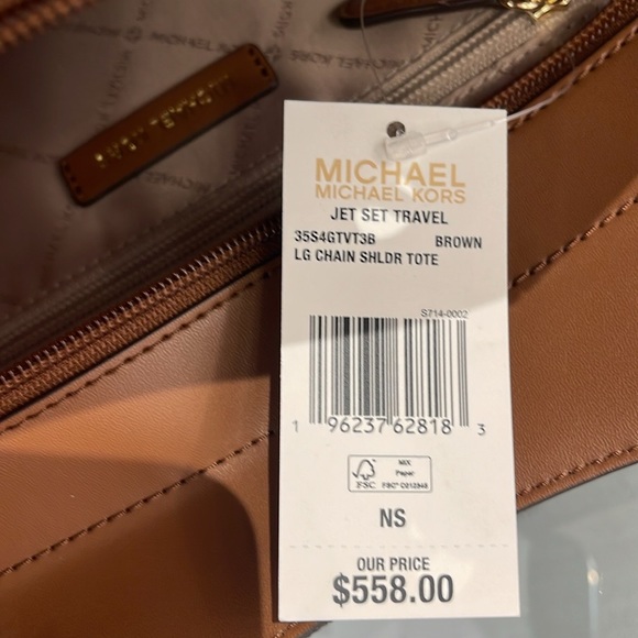 MICHAEL KORS LG CHAIN SHLDR TOTE BROWN NWT - Picture 14 of 16